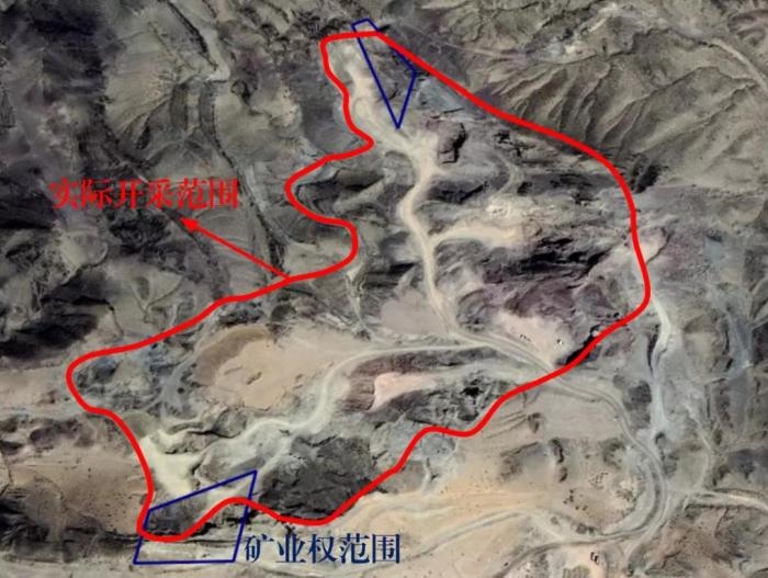 2021年5月的衛(wèi)星遙感影像顯示，白土崗子石料廠礦業(yè)權(quán)面積僅16.65畝，越界開采達207畝，超出12.4倍