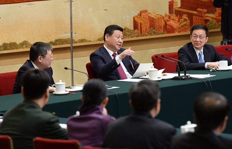 2014年3月習(xí)近平總書記參加十二屆全國人大二次會議上海代表團的審議。