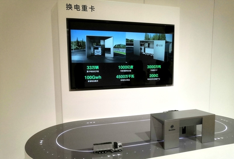 零碳產(chǎn)業(yè)園中換電重卡項(xiàng)目的演示模型。人民網(wǎng)記者 孫博洋攝