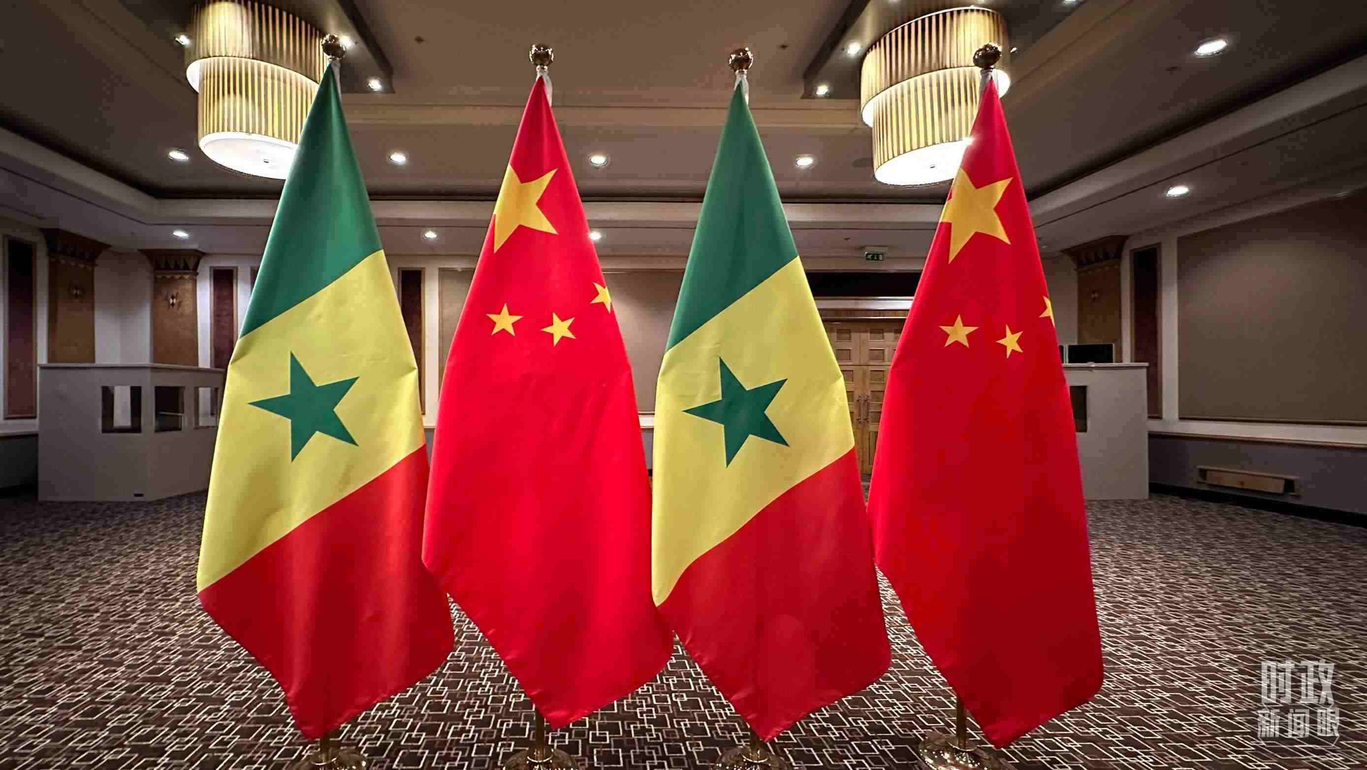 △會見現(xiàn)場的中塞兩國國旗。（總臺央視記者盧心雨拍攝）