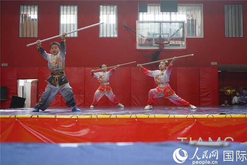 圖為開幕式現(xiàn)場兒童武術(shù)表演。人民網(wǎng)記者 許放攝