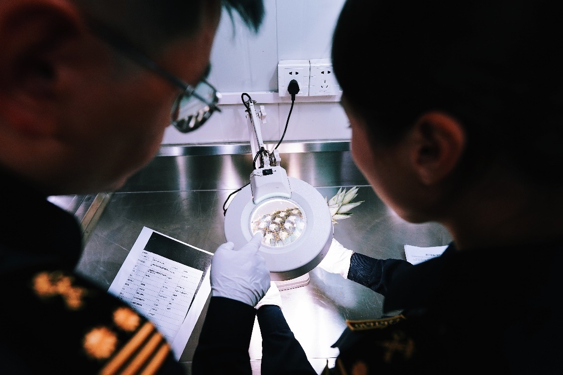 上海海關關員針對檢疫性有害生物和農藥殘留進行檢疫檢驗。陳興洲攝