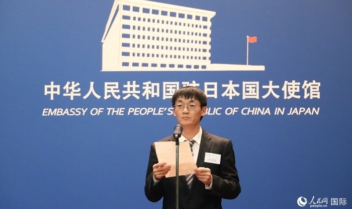 獲獎(jiǎng)學(xué)生代表、大阪大學(xué)博士生劉亞飛發(fā)表感言。人民網(wǎng) 許可攝