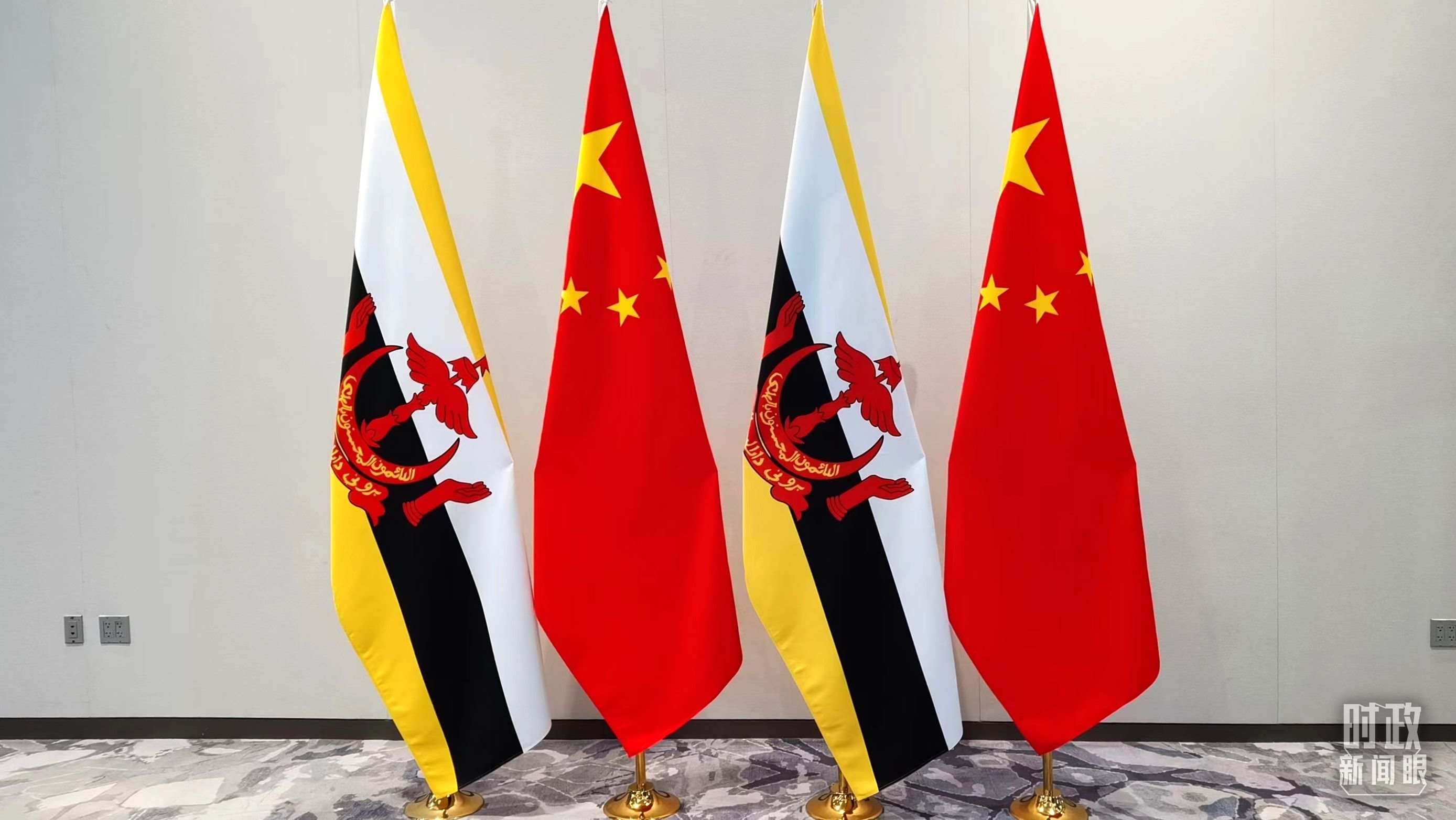 △會(huì)談現(xiàn)場(chǎng)的中文兩國(guó)國(guó)旗。（總臺(tái)央視記者郭鴻拍攝）