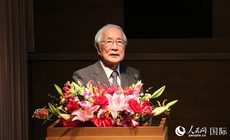 日中科學(xué)技術(shù)交流協(xié)會會長山脅道夫致辭。人民網(wǎng) 許可攝