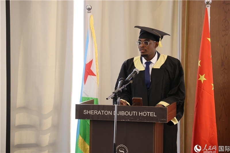吉布提魯班工坊2023屆畢業(yè)生代表發(fā)言。人民網(wǎng)記者 張志文攝