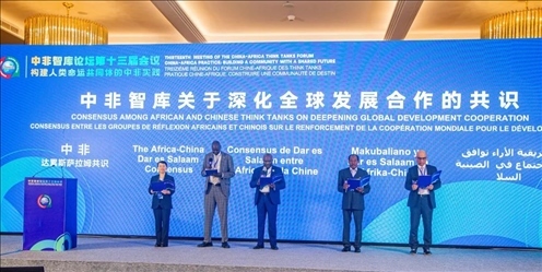 《中非智庫關(guān)于深化全球發(fā)展合作的共識》（又稱“中非達(dá)累斯薩拉姆共識”）發(fā)布。浙江師范大學(xué)非洲研究院供圖