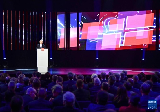 4月21日，挪威首相斯特勒在德國漢諾威工業(yè)博覽會開幕式上致辭。挪威是今年展會主賓國。新華社記者 任鵬飛 攝