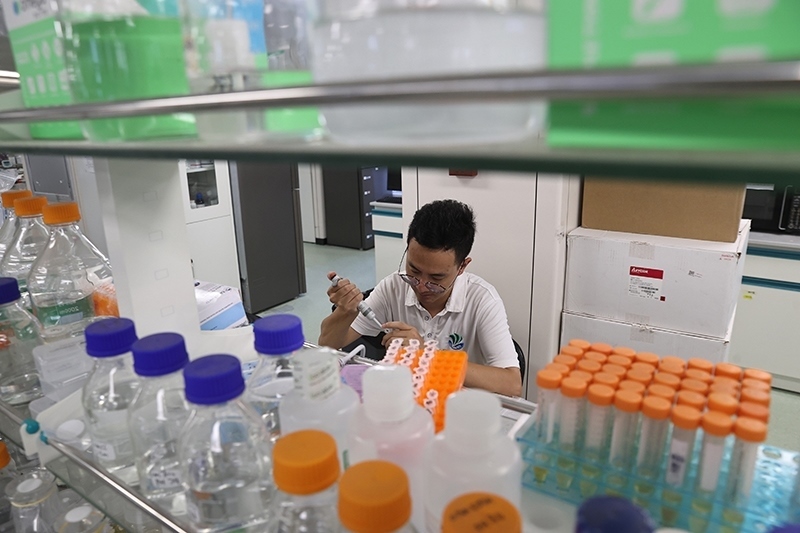 在三亞崖州灣科技城，一名青年科技工作者正在進行科研工作。