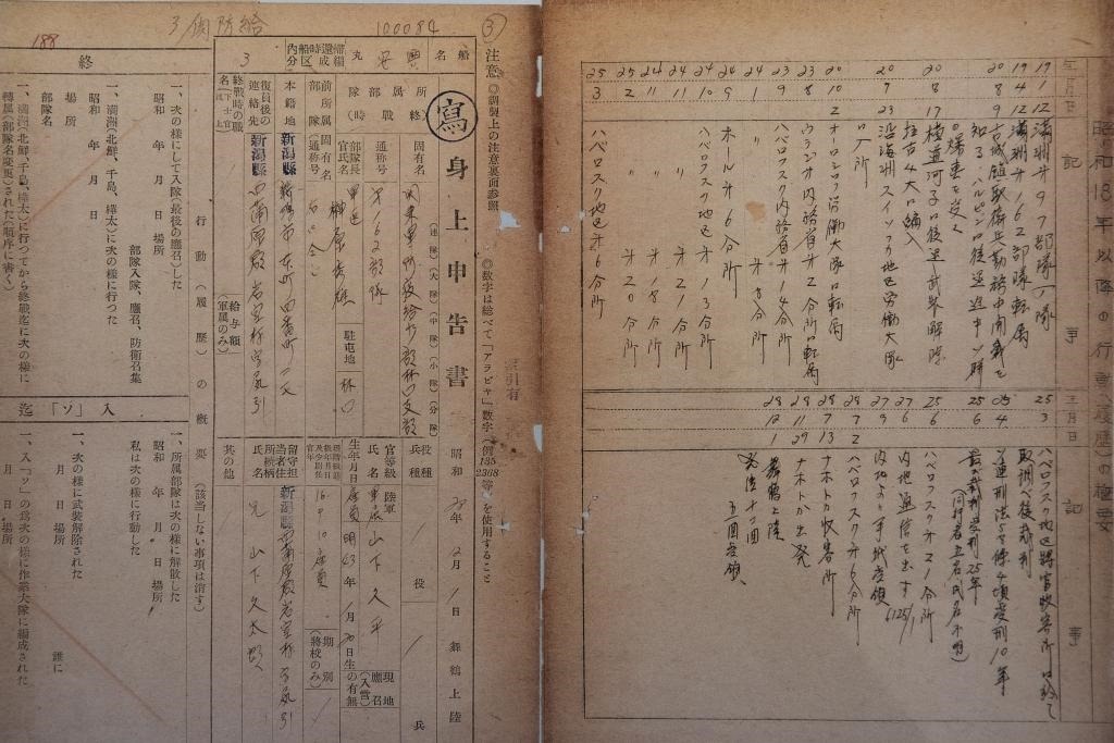 這是7月5日在侵華日軍第七三一部隊(duì)罪證陳列館拍攝的731部隊(duì)林口162支部《身上申告書(shū)》（影印件）。新華社記者 張濤 攝