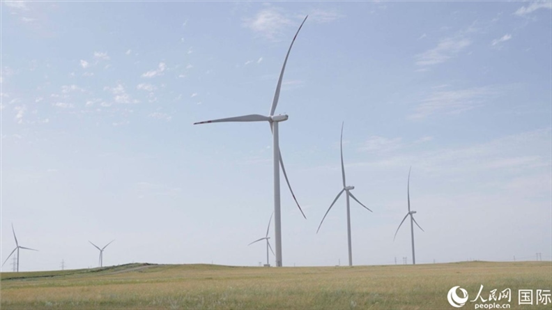 阿克莫拉州風電項目群風機。 人民網(wǎng)記者 葛泰佚攝