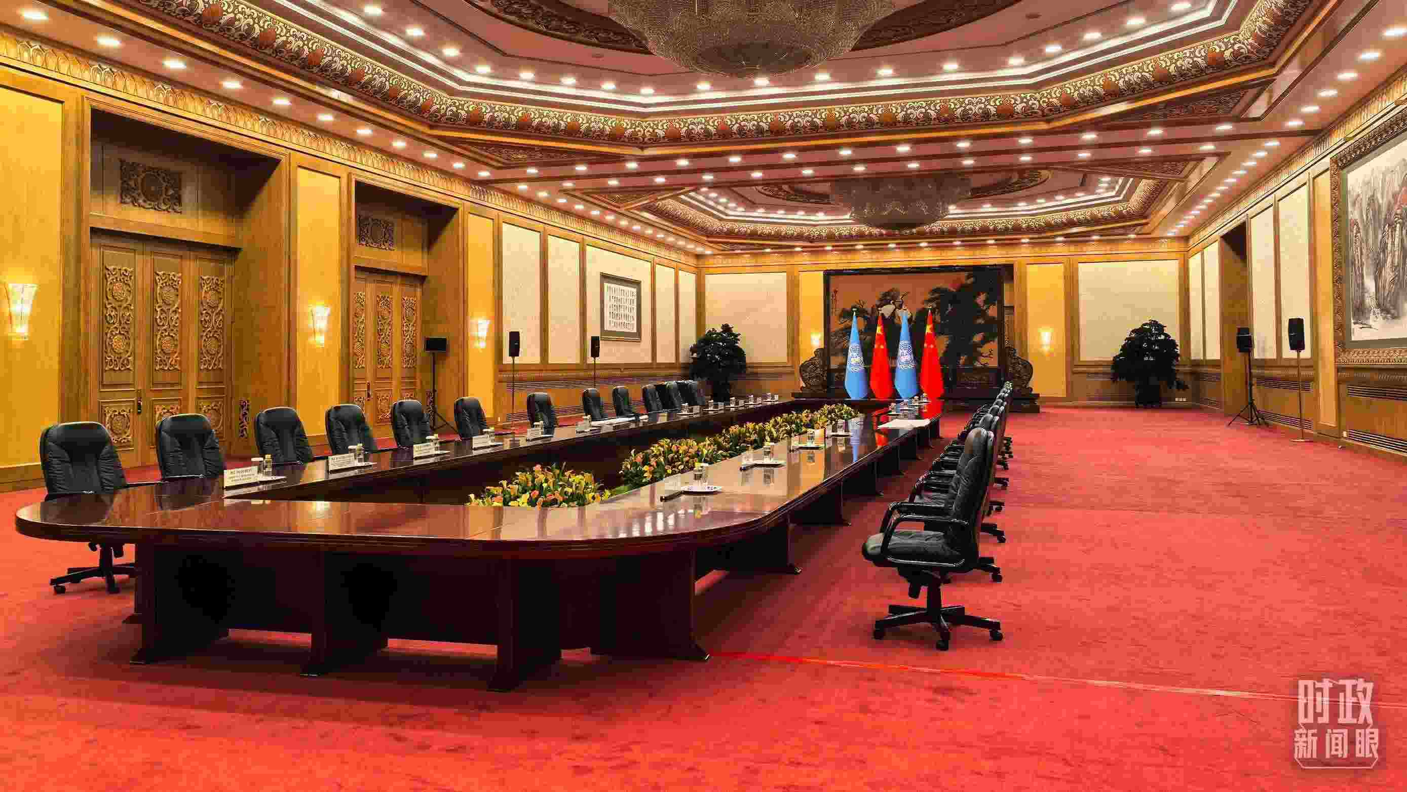  △同聯(lián)合國秘書長古特雷斯的會見會場，這是開始前的場景。（總臺央視記者劉瑞琳拍攝）