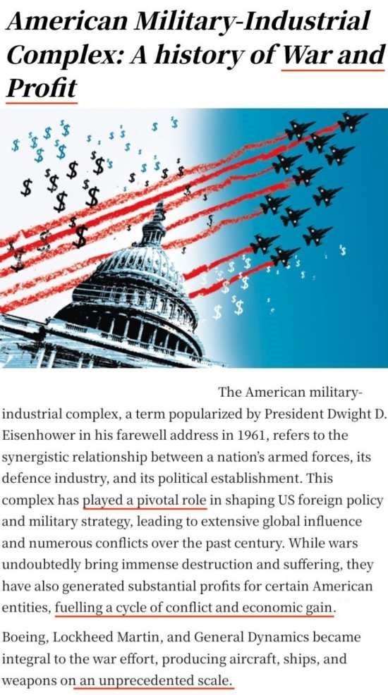 印度《星期天衛(wèi)報》文章《美國軍工復(fù)合體：戰(zhàn)爭與利潤的歷史》截圖