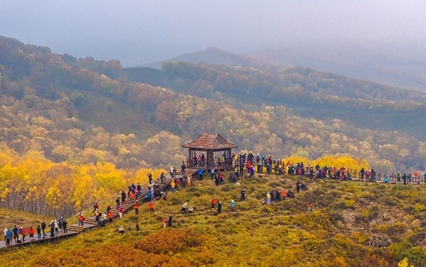 2024年9月27日，內(nèi)蒙古自治區(qū)赤峰市克什克騰旗烏蘭布統(tǒng)景區(qū)層林盡染，游人如織，風光如畫。來源：人民圖片網(wǎng)