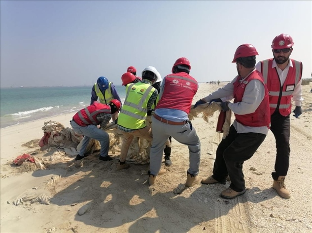中國電建員工在撿拾海灘垃圾。中國電建供圖