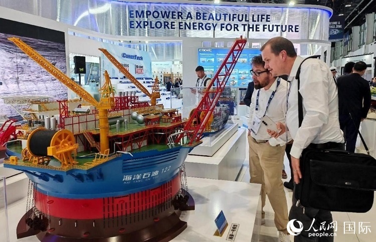 觀眾在中企展臺參觀。人民網(wǎng)記者管克江攝