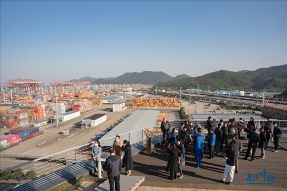 媒體團(tuán)走進(jìn)寧波舟山港北侖港區(qū)。環(huán)球網(wǎng)供圖
