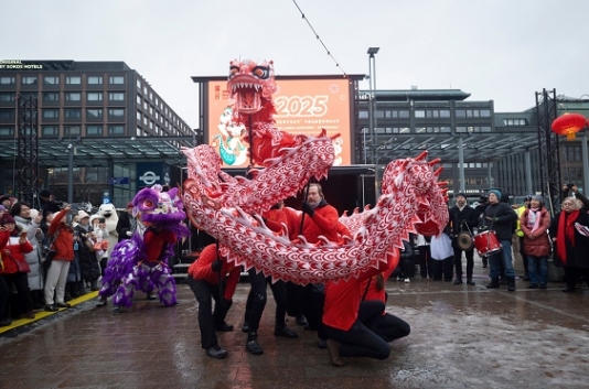 舞龍、舞獅表演。中國(guó)駐芬蘭大使館供圖