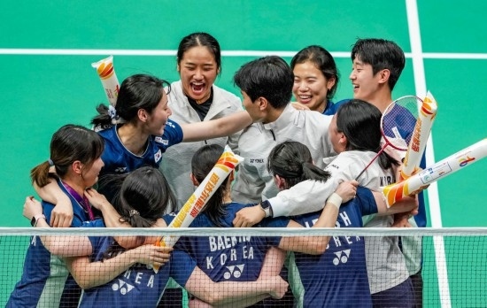 5月3日，韓國(guó)隊(duì)?wèi)c祝晉級(jí)決賽。新華社記者 孫非 攝